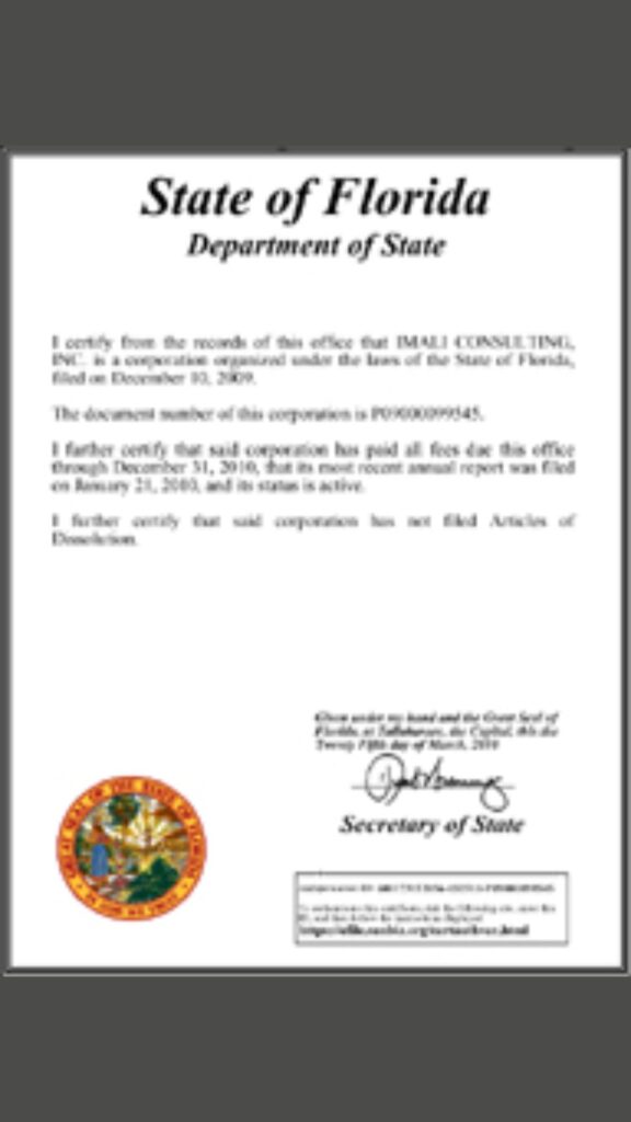 Certificate of Good Standing Florida Certificate of Good Standing