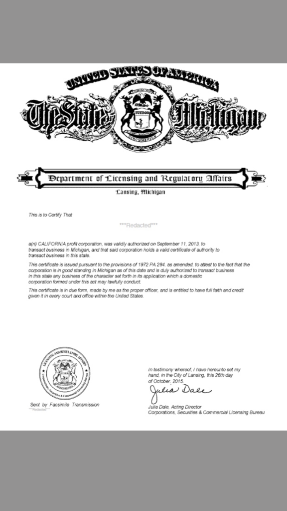 certificate of good standing michigan
